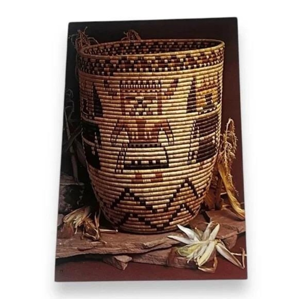 Postcard Coiled Basket Hopi Indians Heard Museum Phoenix Arizona Chrome A423